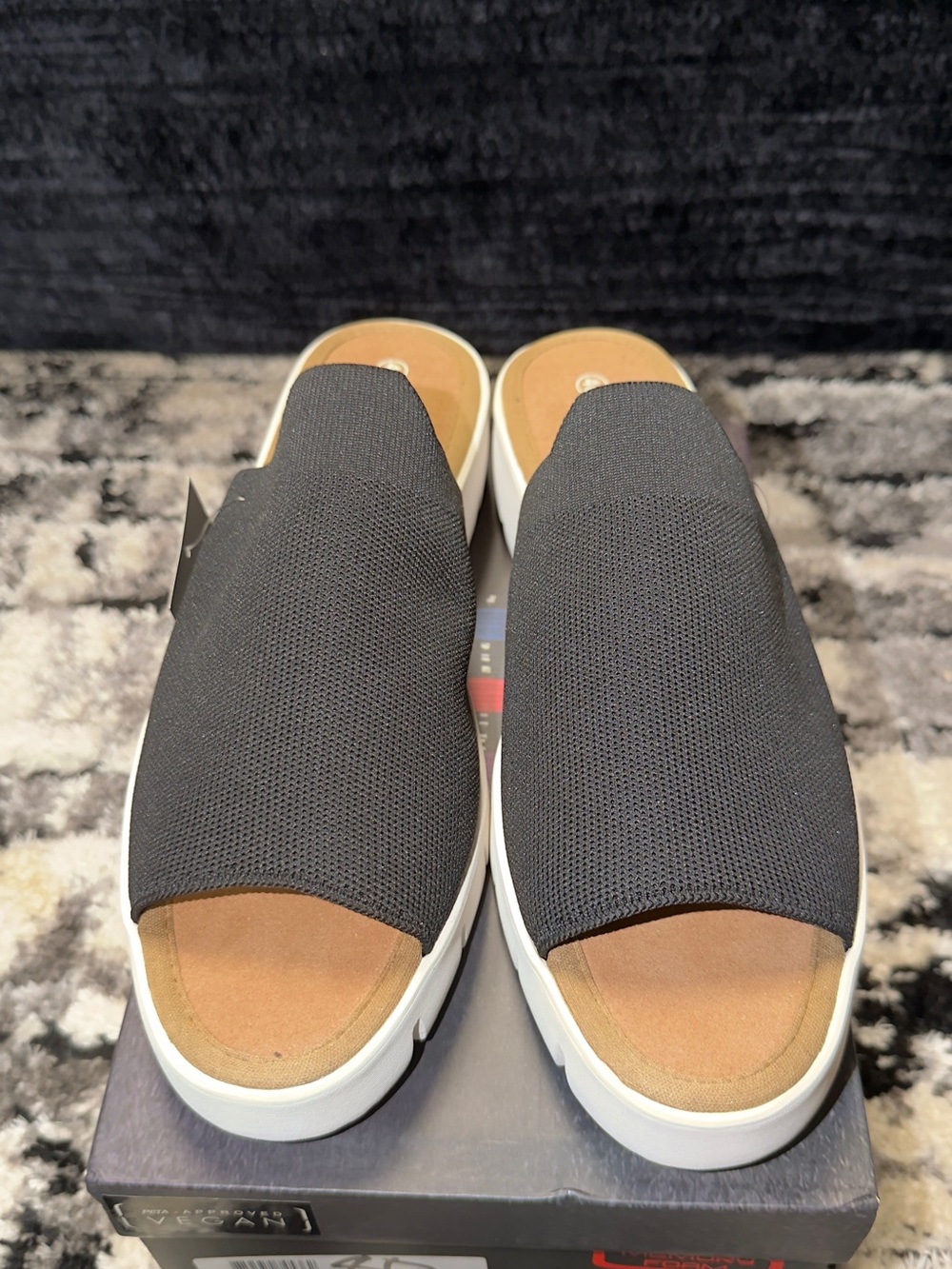 bernie mev. Black Slip-On Knit Platform Sandals